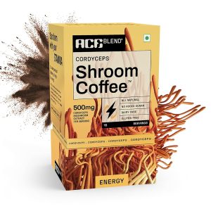 Ace Blend Cordyceps SHROOM COFFEE™ | 15 serves | Mushroom Coffee | KSM 66 Ashwagandha | L-Theanine | MCT | Immunity | Energy | 100% Arabica | Instant Black Coffee | Fasting Friendly | Cold/Hot Brew